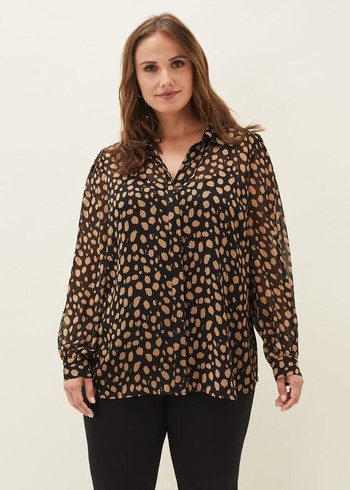 Phase Eight Millie Spot Shirts Black/Brown USA | 1975430-HL